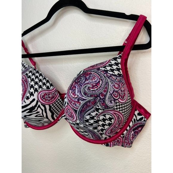 Cacique women's 44D red paisley patterned underwire padded bra - Picture 2 of 5